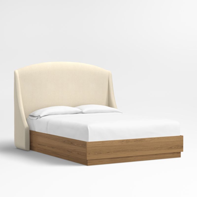 Lafayette 56" Ivory Upholstered King Headboard with Batten Brown Oak Bed Base - image 2 of 10