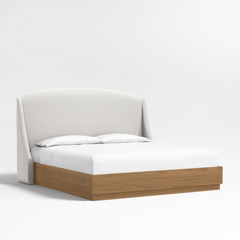 Lafayette 56" Mist Grey Upholstered King Headboard with Batten Brown Oak Bed Base - image 3 of 12