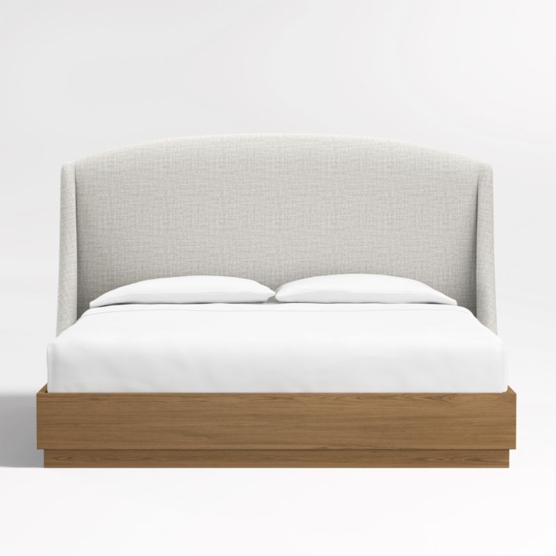 Lafayette 56" Mist Grey Upholstered King Headboard with Batten Brown Oak Bed Base - image 0 of 12