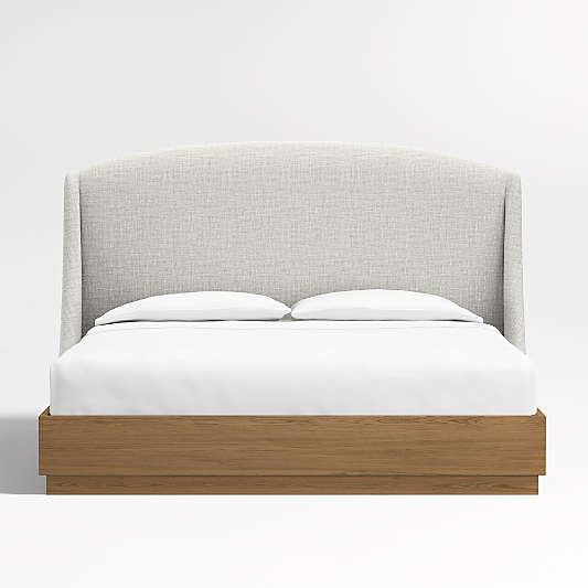 Lafayette 56" Mist Grey Upholstered King Headboard with Batten Brown Oak Bed Base