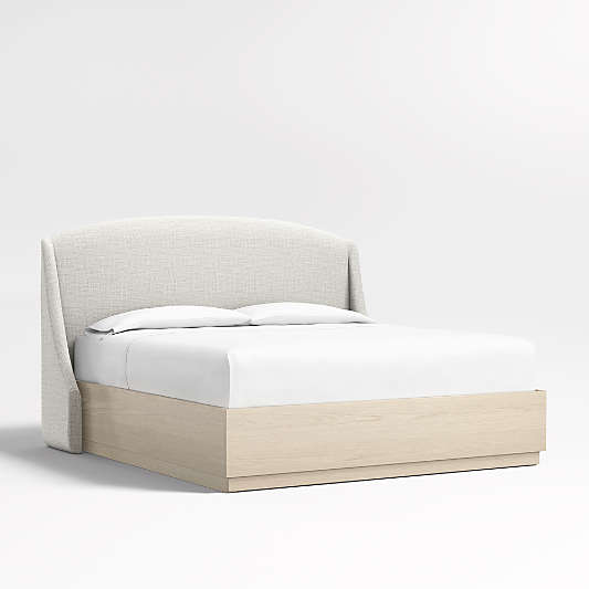 Lafayette 56" Mist Grey Upholstered King Headboard with Batten White Oak Storage Bed Base