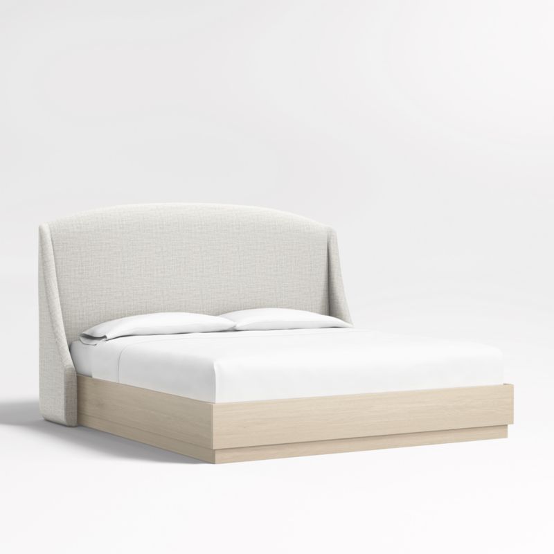 Lafayette 56" Mist Grey Upholstered King Headboard with Batten White Oak Bed Base - image 3 of 8