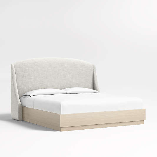 Lafayette 56" Mist Grey Upholstered King Headboard with Batten White Oak Bed Base