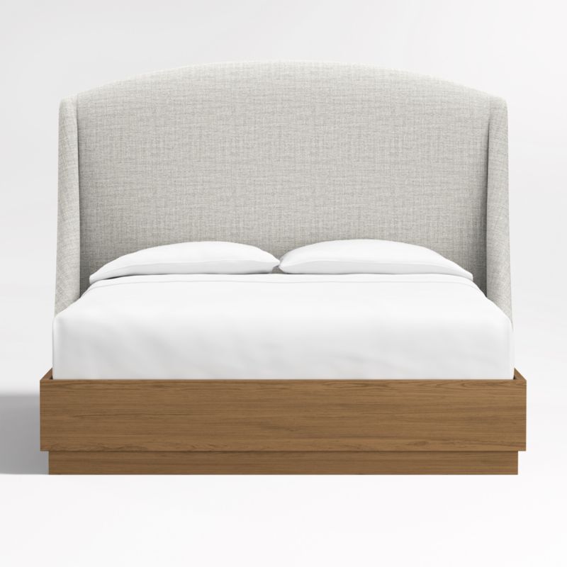 Lafayette 56" Mist Grey Upholstered Queen Headboard with Batten Oak Bed Base