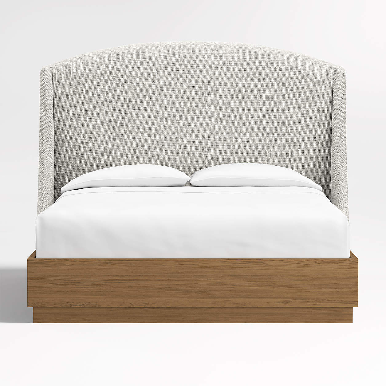 Lafayette 56" Weave Mist Grey Upholstered Queen Headboard with Batten Brown Oak Bed Base Crate