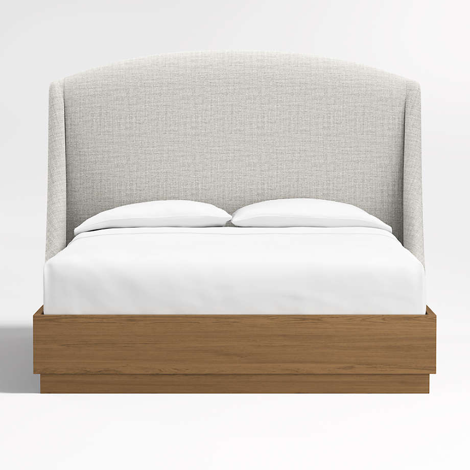 Lafayette 56" Weave Mist Grey Upholstered Queen Headboard with Batten Brown Oak Bed Base Crate