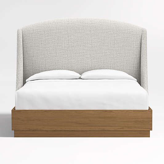 Lafayette 56" Mist Grey Upholstered King Headboard with Batten Brown Oak Bed Base