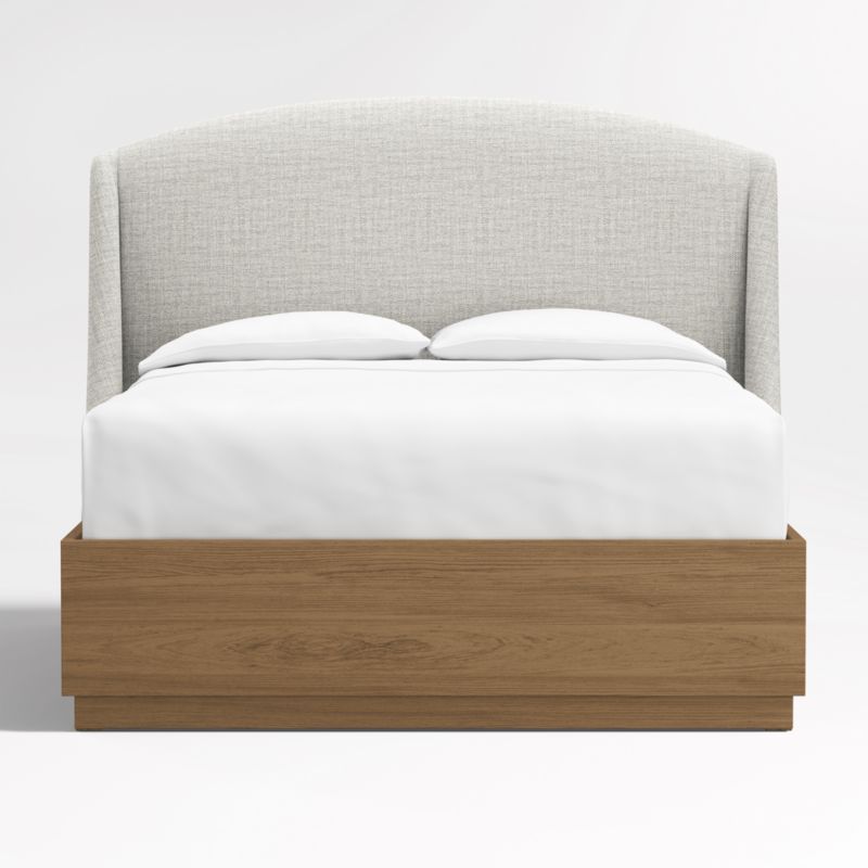 Lafayette 56" Mist Grey Upholstered Queen Headboard with Batten Oak Storage Bed Base