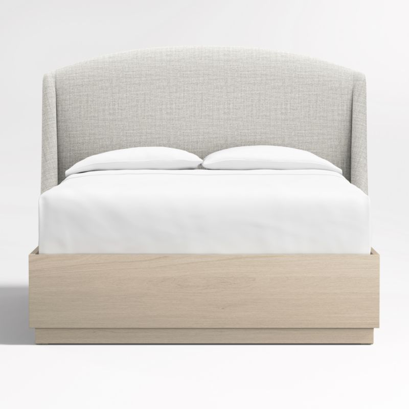 Lafayette 56" Mist Grey Upholstered Queen Headboard with Batten White Oak Storage Bed Base - image 0 of 9