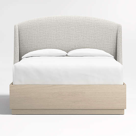 Lafayette 56" Mist Grey Upholstered Queen Headboard with Batten White Oak Storage Bed Base