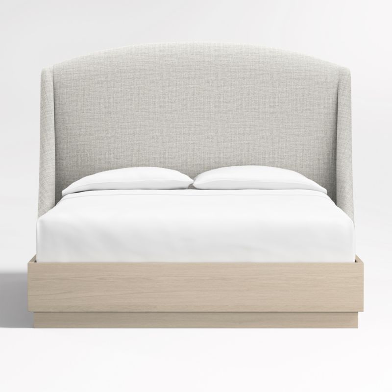 Lafayette 56" Mist Grey Upholstered Queen Headboard with Batten White Oak Bed Base - image 0 of 7