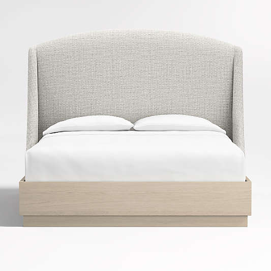 Lafayette 56" Mist Grey Upholstered Queen Headboard with Batten White Oak Bed Base