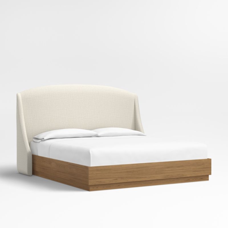 Lafayette 56" Natural Beige Upholstered King Headboard with Batten Brown Oak Bed Base - image 0 of 10