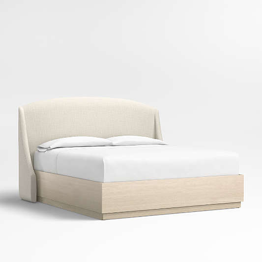 Lafayette 56" Natural Beige Upholstered King Headboard with Batten White Oak Storage Bed Base