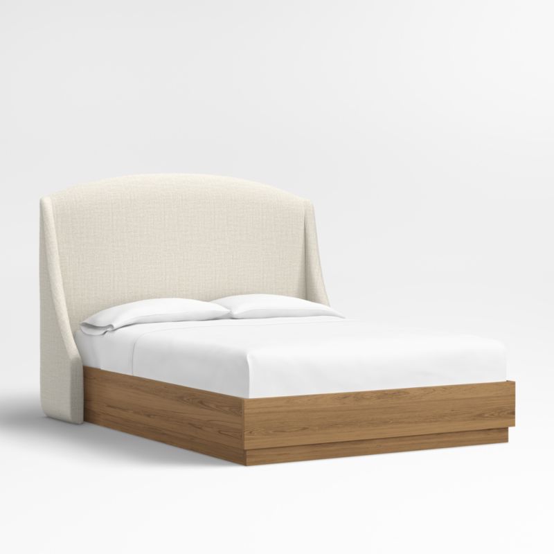 Lafayette 56" Natural Beige Upholstered Queen Headboard with Batten Oak Bed Base