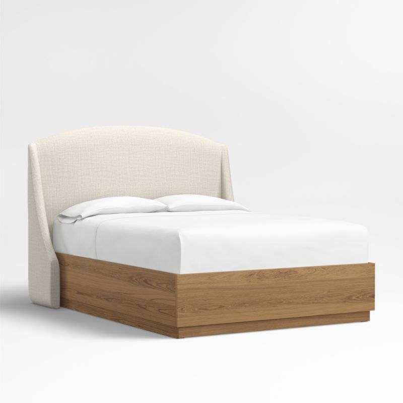 Lafayette 56" Natural Beige Upholstered Queen Headboard with Batten Oak Storage Bed Base