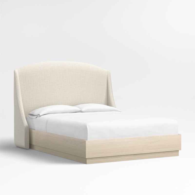 Lafayette 56" Natural Beige Upholstered Queen Headboard with Batten White Oak Bed Base - image 0 of 5