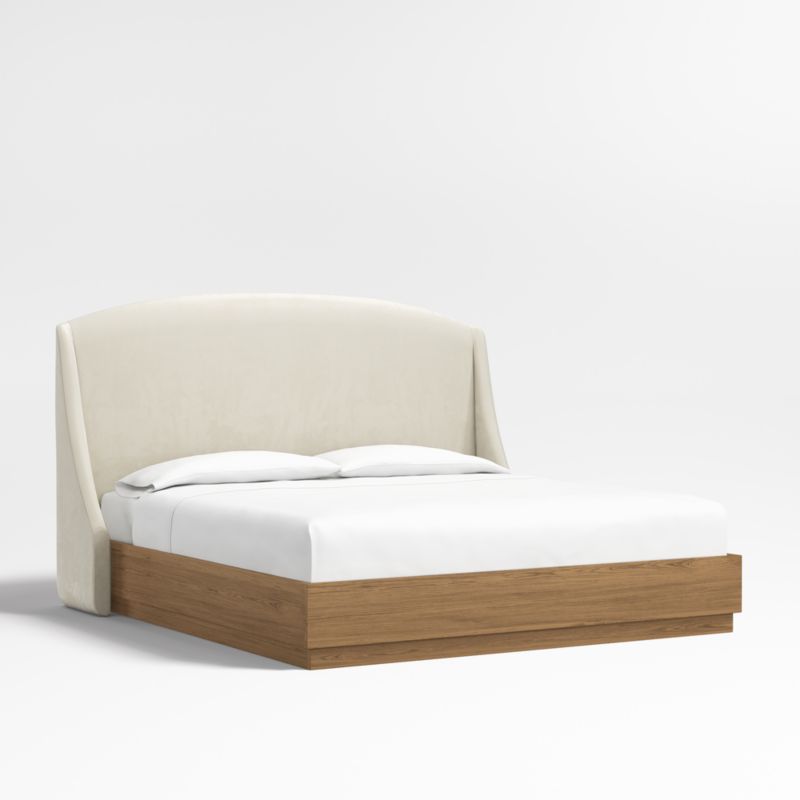 Lafayette 56" Beige Upholstered King Headboard with Batten Brown Oak Bed Base - image 0 of 9