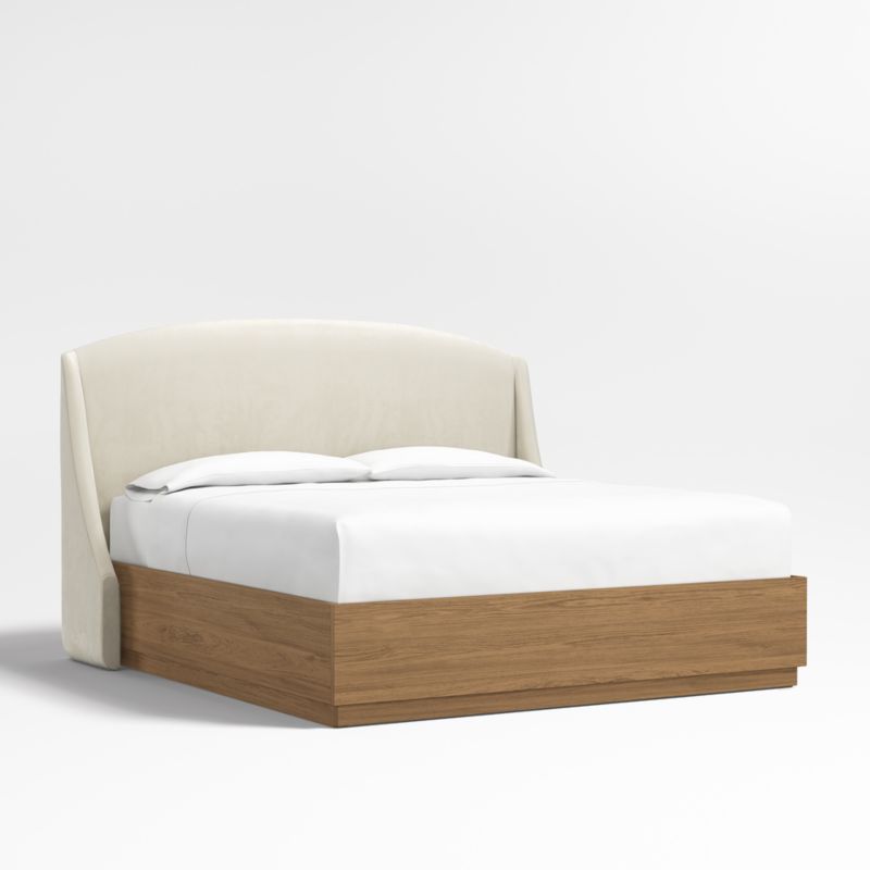 Lafayette 56" Beige Upholstered King Headboard with Batten White Oak Bed Base - image 3 of 6