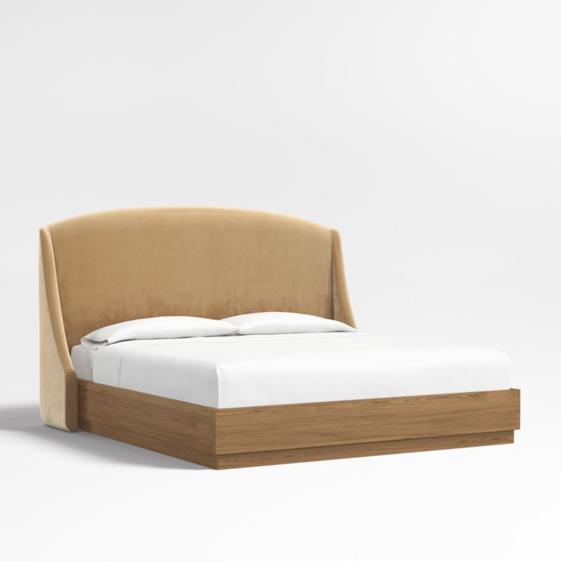 Lafayette 56" Camel Brown Upholstered King Headboard with Batten Brown Oak Bed Base - image 0 of 9