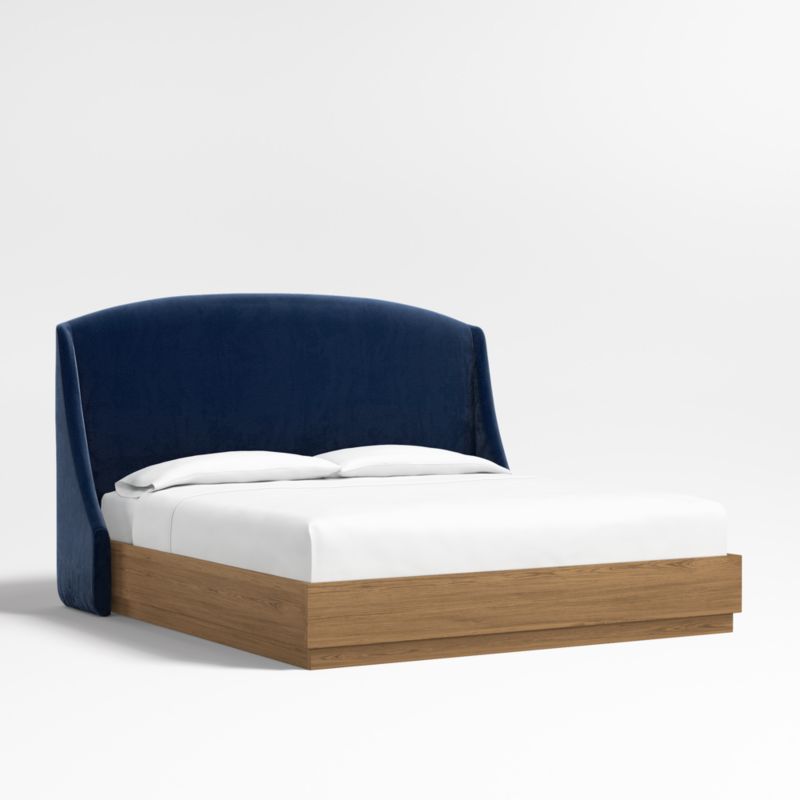 Lafayette 56" Navy King Upholstered Headboard with Batten Brown Oak Bed Base - image 0 of 9