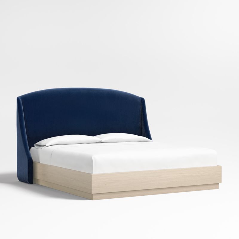 Lafayette 56" Navy King Upholstered Headboard with Batten White Oak Bed Base - image 0 of 5