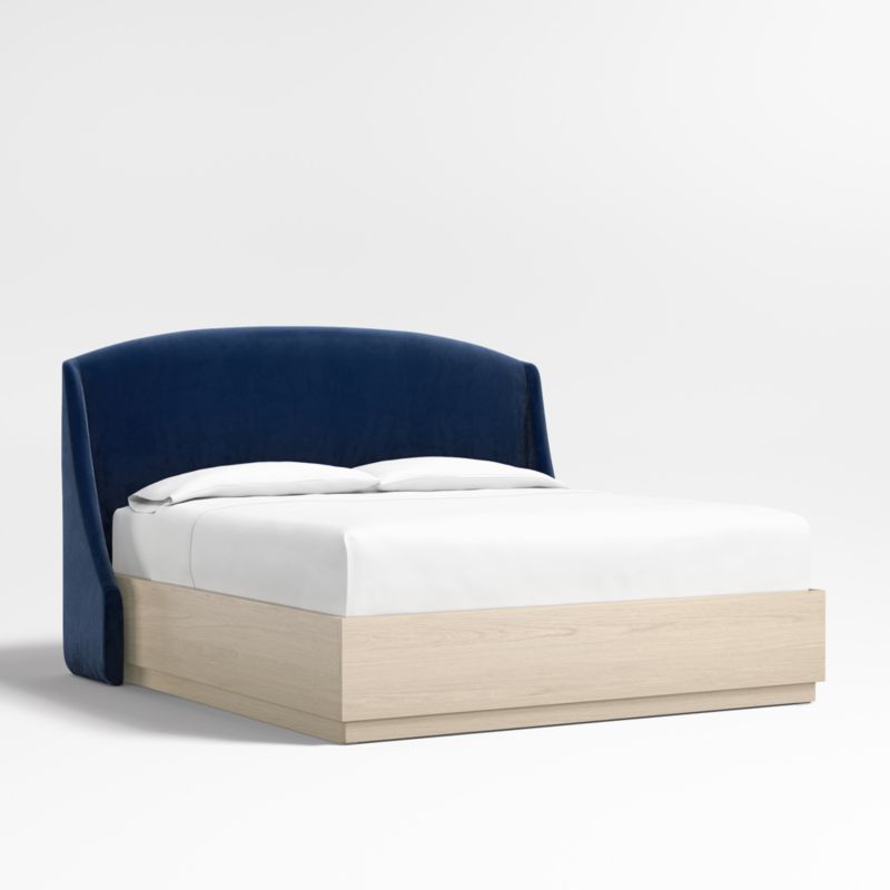 Lafayette 56" Navy King Upholstered Headboard with Batten White Oak Storage Bed Base - image 0 of 11