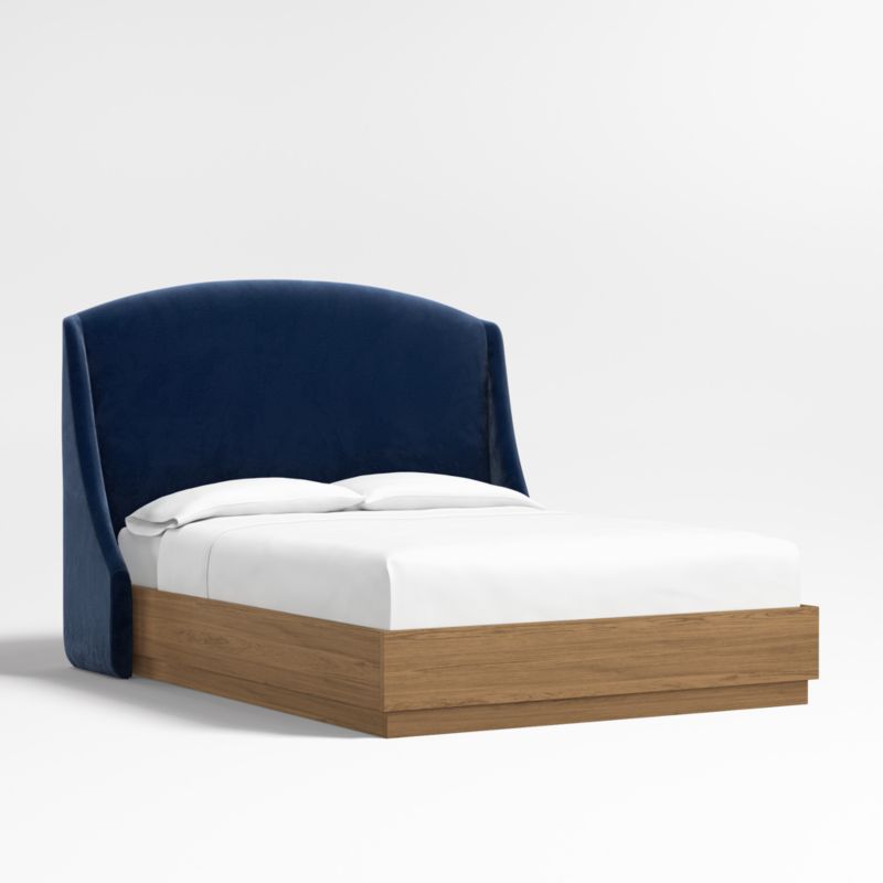 Lafayette 56" Navy Queen Upholstered Headboard with Batten Oak Bed Base