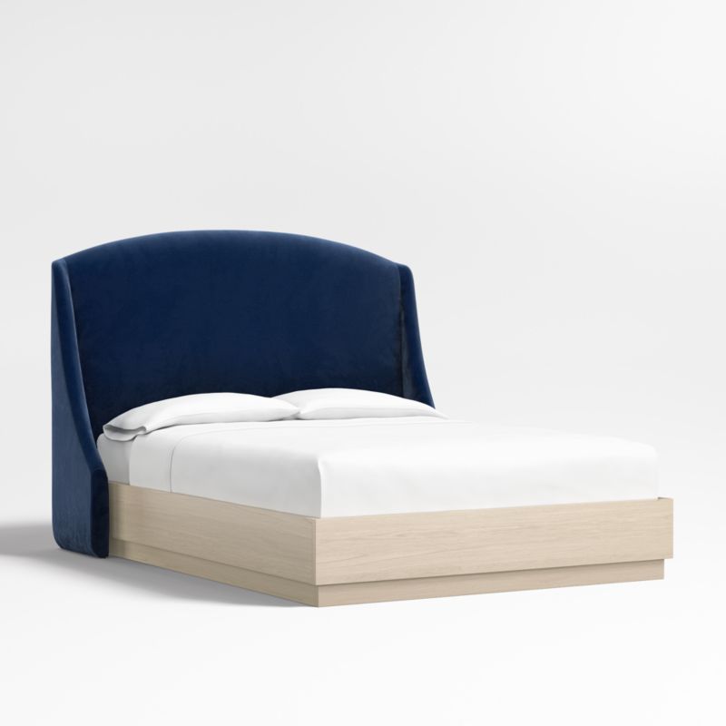 Lafayette 56" Navy King Upholstered Headboard with Batten White Oak Bed Base - image 2 of 5