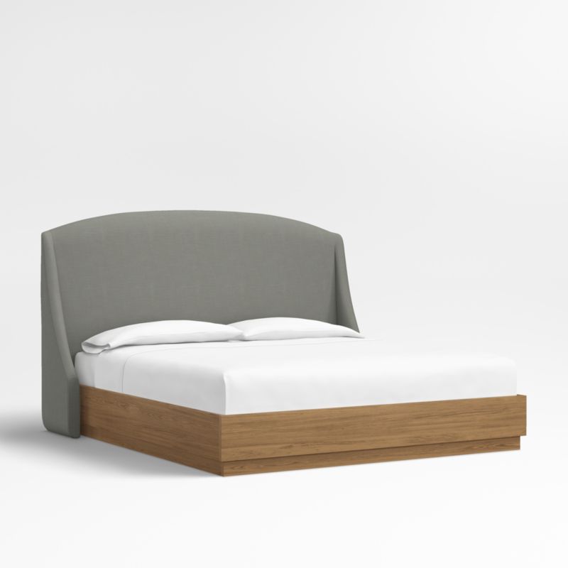 Lafayette 56" Graphite Grey Upholstered King Headboard with Batten Brown Oak Bed Base - image 0 of 9