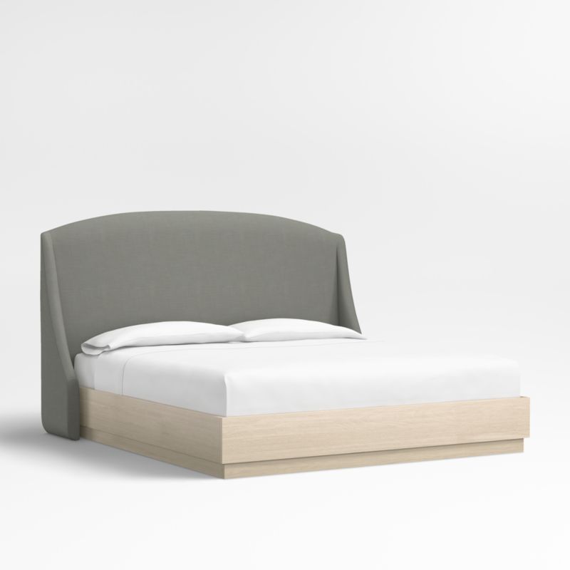 Lafayette 56" Graphite Grey Upholstered King Headboard with Batten White Oak Bed Base - image 0 of 5