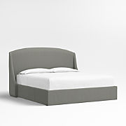 Goleta Bouclé Upholstered Solid Oak Queen Bed