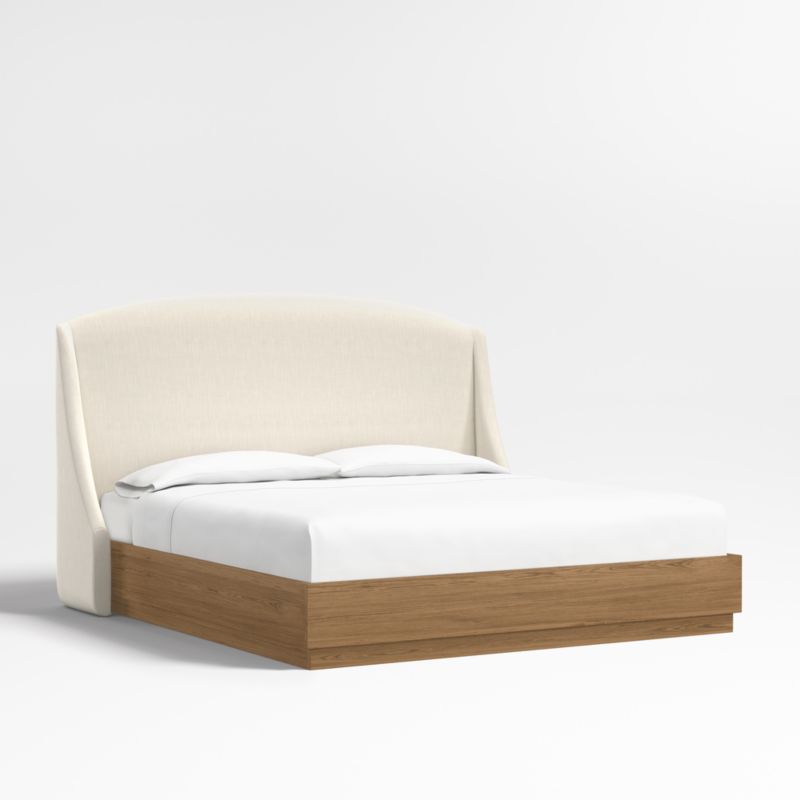 Lafayette 56" Ivory Upholstered King Headboard with Batten Brown Oak Bed Base - image 0 of 10