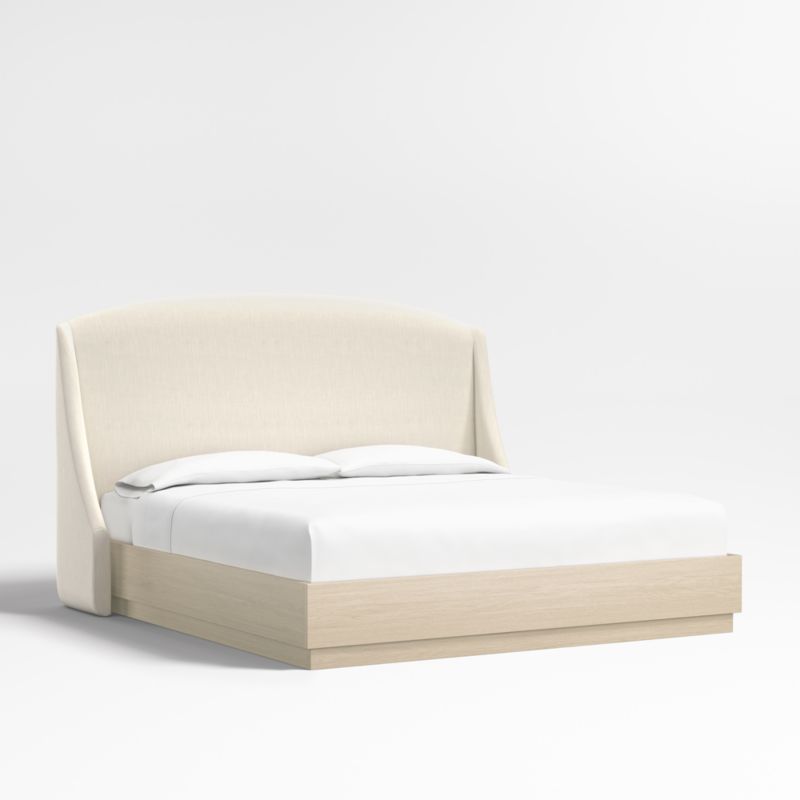 Lafayette 56" Ivory Upholstered King Headboard with Batten White Oak Bed Base - image 0 of 6