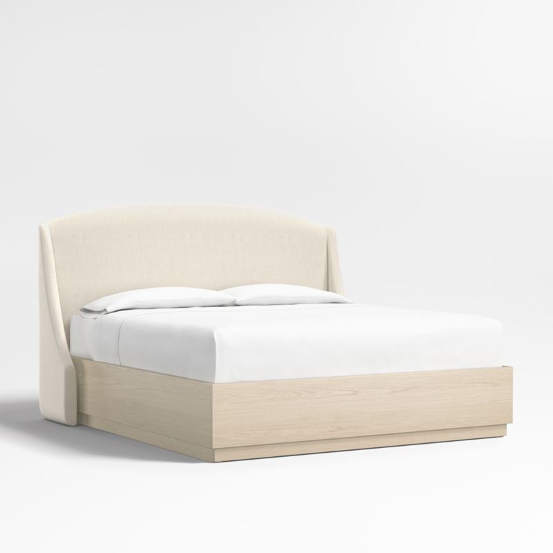 Lafayette 56" Ivory Upholstered King Headboard with Batten White Oak Storage Bed Base - image 0 of 9