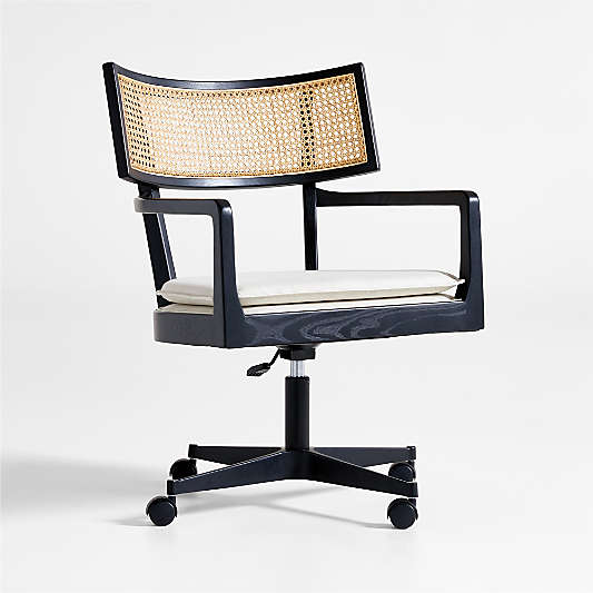 Libby Black Wood and Natural Cane Office Chair