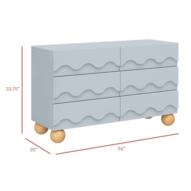 Babyletto 56" Lido Wave Powder Blue Wood 6-Drawer Kids Dresser - image 4 of 5