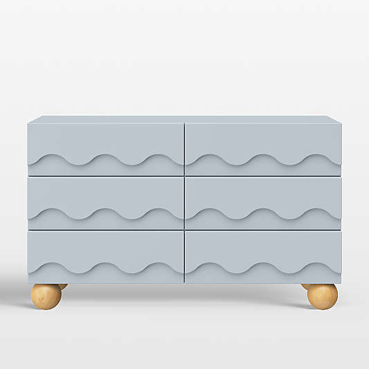 Babyletto 56" Lido Wave Powder Blue Wood 6-Drawer Kids Dresser