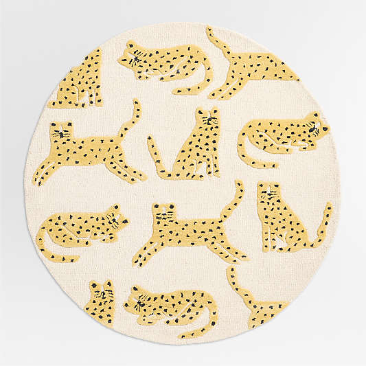 Little Leopards Hand Tufted Wool Kids Round Area Rug 5'