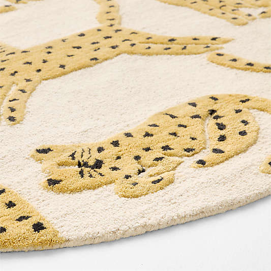 Little Leopards Hand Tufted Wool Kids Round Area Rug 5'