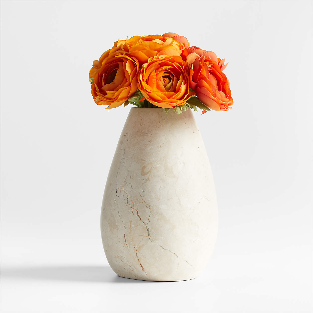 Orange Ranunculus Artificial Floral Arrangement in Lilloo Marble Vase