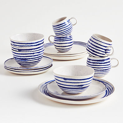 View Lina Blue Stripe 16-Piece Place Setting details