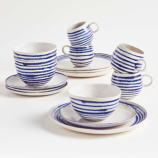 Lina Blue Stripe 16-Piece Place Setting