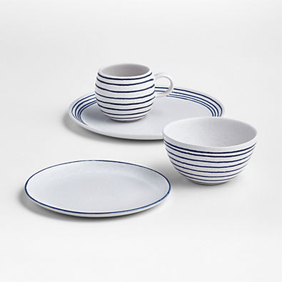 View Lina 4-Piece Matte Blue Stripe Place Setting details