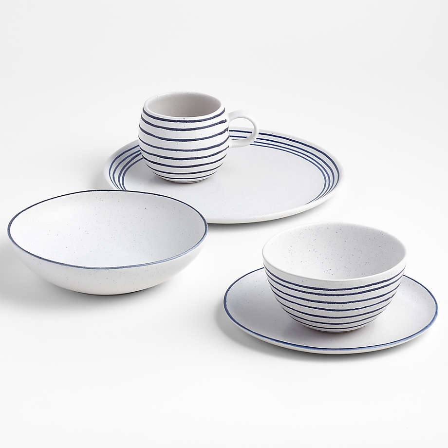 Lina Hanukkah 16-Piece Matte Blue Stripe Dinnerware Set + Reviews | Crate & Barrel