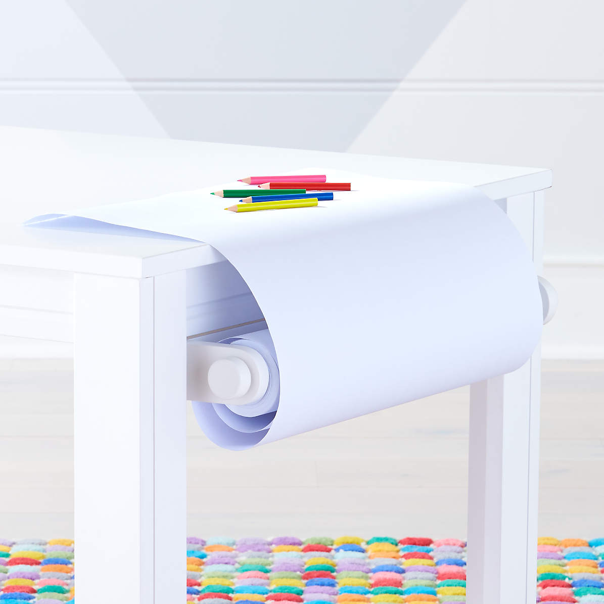 White Adjustable Kids Table Paper Roll Holder Crate Kids
