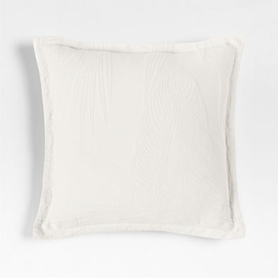 View Lindoso Tonal Jacquard Palm Leaf 20x20 Arctic Ivory Throw Pillow with Down-Alternative Insert details