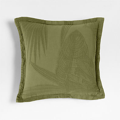 View Lindoso Tonal Jacquard Palm Leaf 20x20 Cyprus Green Throw Pillow with Feather Insert details