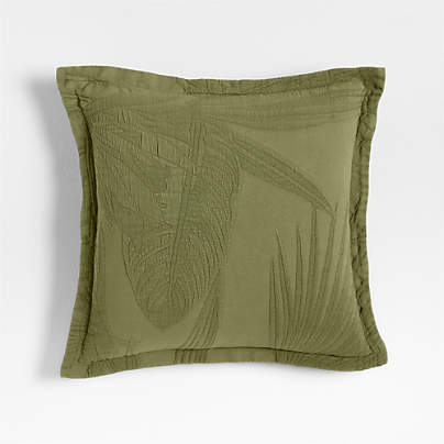 Lindoso Tonal Jacquard Palm Leaf 20"x20" Cyprus Green Throw Pillow with Feather Insert