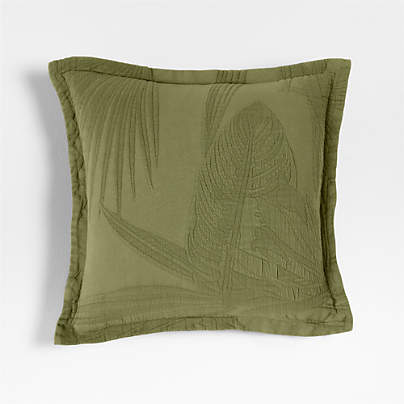 Lindoso Tonal Jacquard Palm Leaf 20"x20" Cyprus Green Throw Pillow with Feather Insert